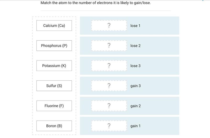 Match the atom to the number of electrons it is likely to gain/lose.Calcium (Ca)Phosphorus-example-1