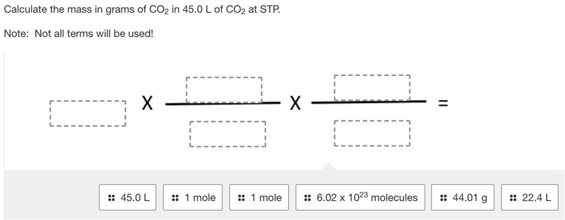 Calculate the mass in grams of CO2 in 45.0 L of CO2 at STP-example-1