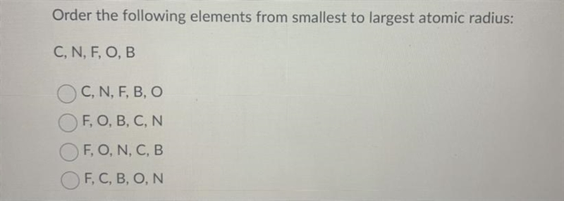 Order the following elements from smallest to largest-example-1