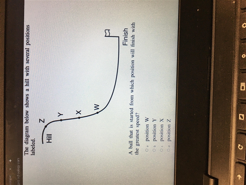 A ball that is started from which position will finish with the greatest speed ?-example-1