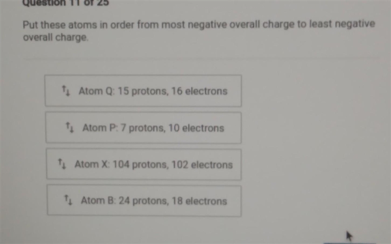 Put these atoms in order from most negative overall charge to least negative overall-example-1