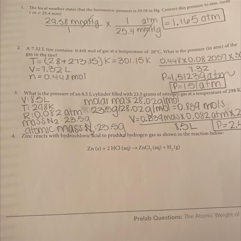 The mass of zinc was 0.125 grams, the barometric pressure recorded was 758 mm Hg the-example-1