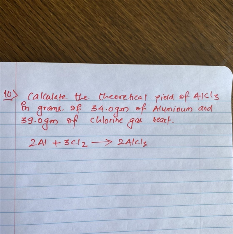 Please help me to find yield of Alcl3 in gram-example-1