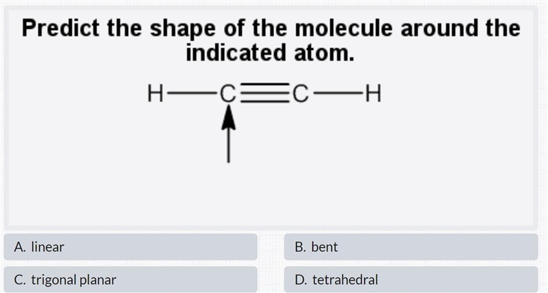 Predict the shape of the molecule around the indicated atom.-example-1