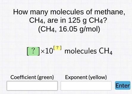 How many molecules of methane, CH4 are in 125 g CH4-example-1