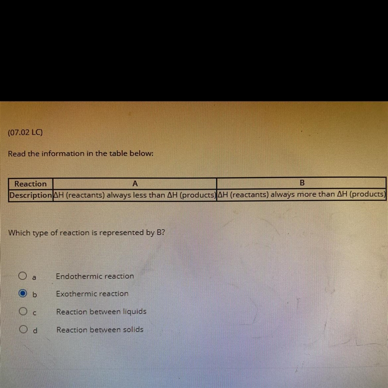 Read the information in the table below:Which type of reaction is represented by B-example-1