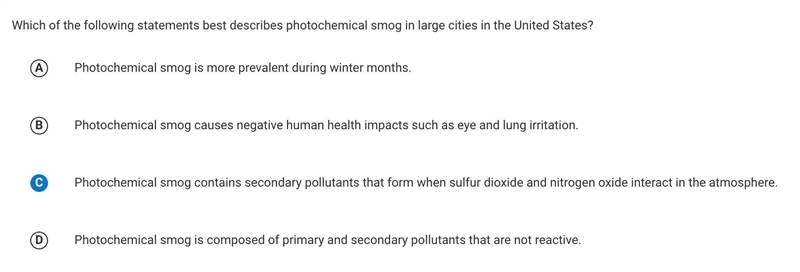 Which of the following statements best describes photochemical smog in large cities-example-1