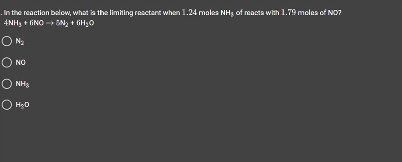 In the reaction below, what is the limiting reactant when 1.24 moles NH of reacts-example-1