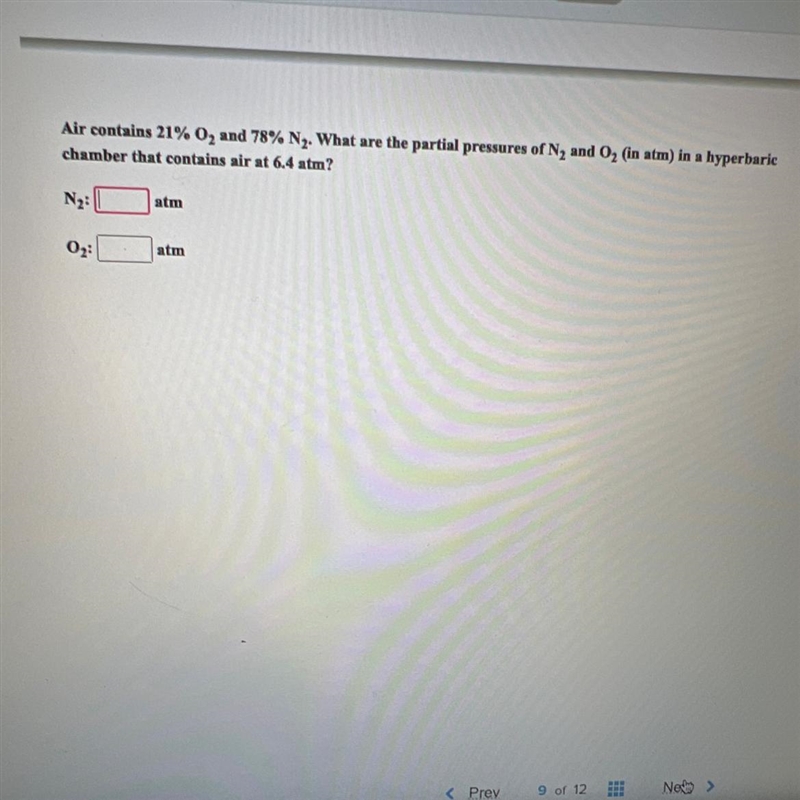 What are the partial pressure of N2 and O2 in atm in a hyperbaric chamber that contains-example-1