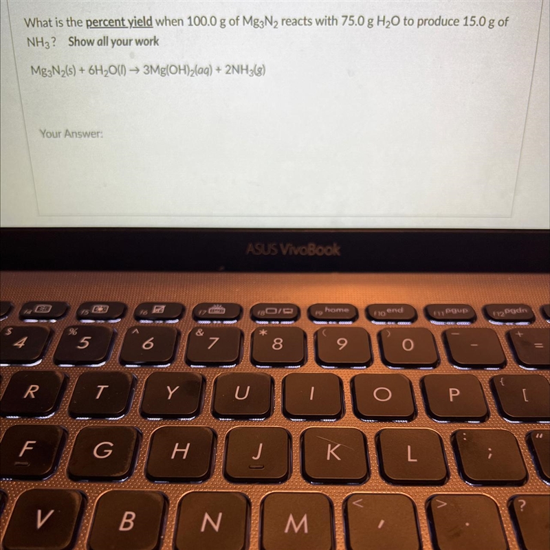 What is the percent yield when 100.0 g of Mg3N2 reacts with 75.0 g H2O to produce-example-1