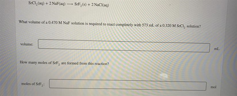 Strontium chloride and sodium fluoride react to form strontium fluoride and sodium-example-1