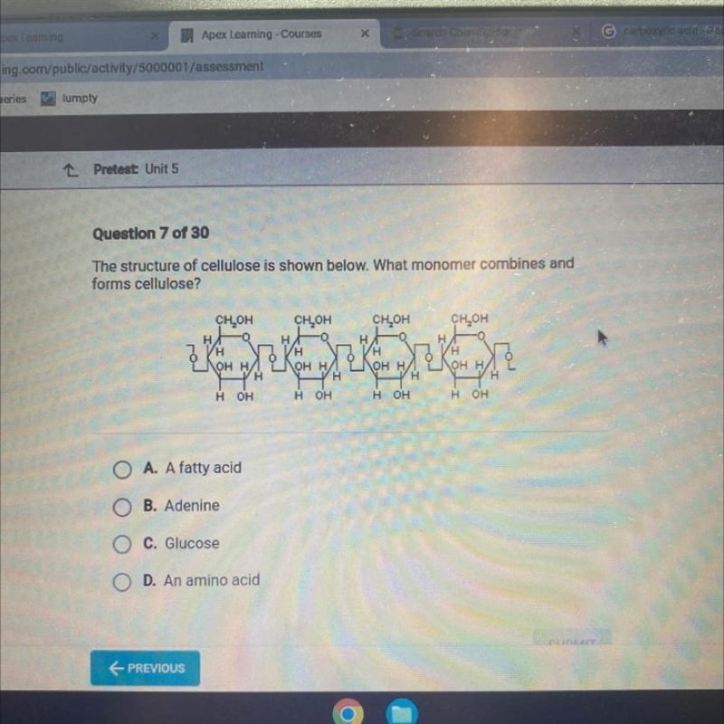 Question 7 of 30The structure of cellulose is shown below. What monomer combines andforms-example-1