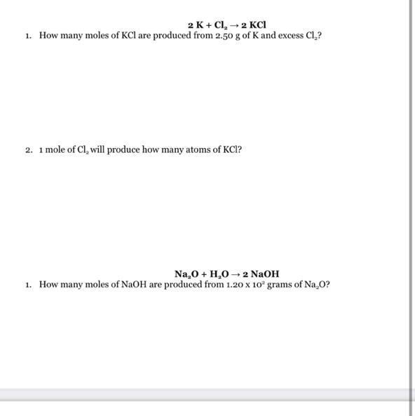 1 mole of Cl2 will produce how many atoms of KCl?-example-1