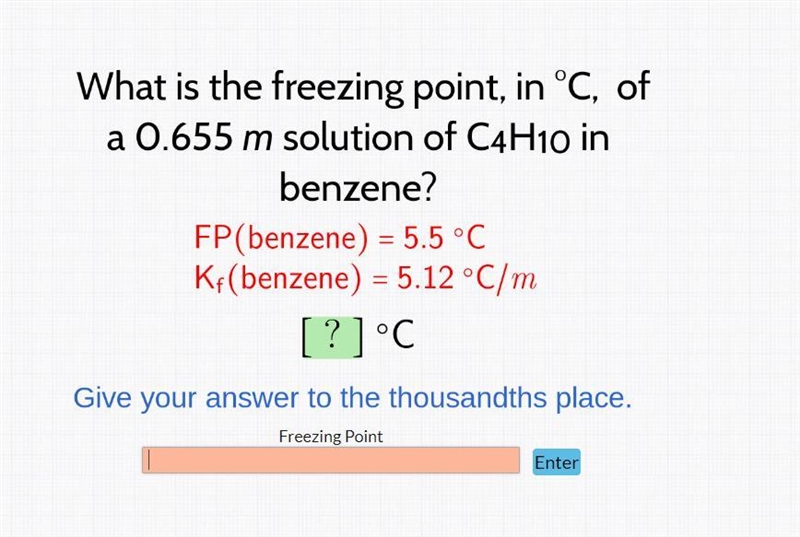 What is the freezing point, in °C, of a 0.655 m solution of C4H10 in benzene?-example-1