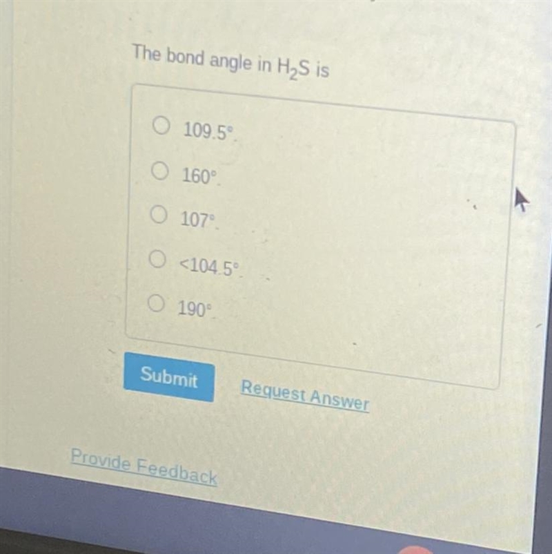 The bond angle in h2s is?-example-1