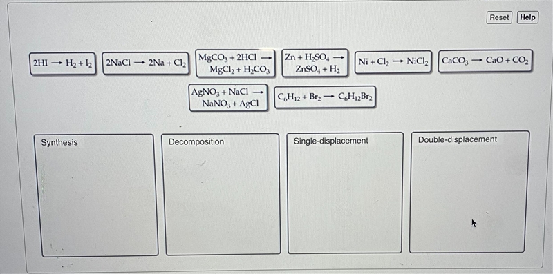 Classify the following reactions as synthesis, decomposition, single-displacement-example-1