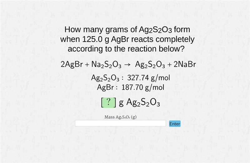 How many grams of Ag2S2O3 form when 125.0 g AgBr reacts completely according to the-example-1