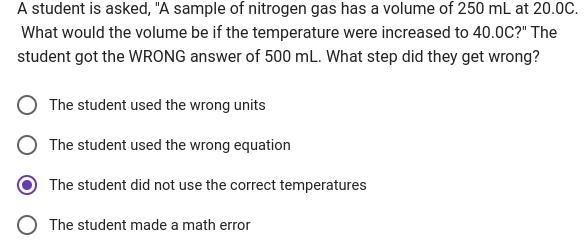 A student is asked, "A sample of nitrogen gas has a volume of 250 mL at 20.0C-example-1