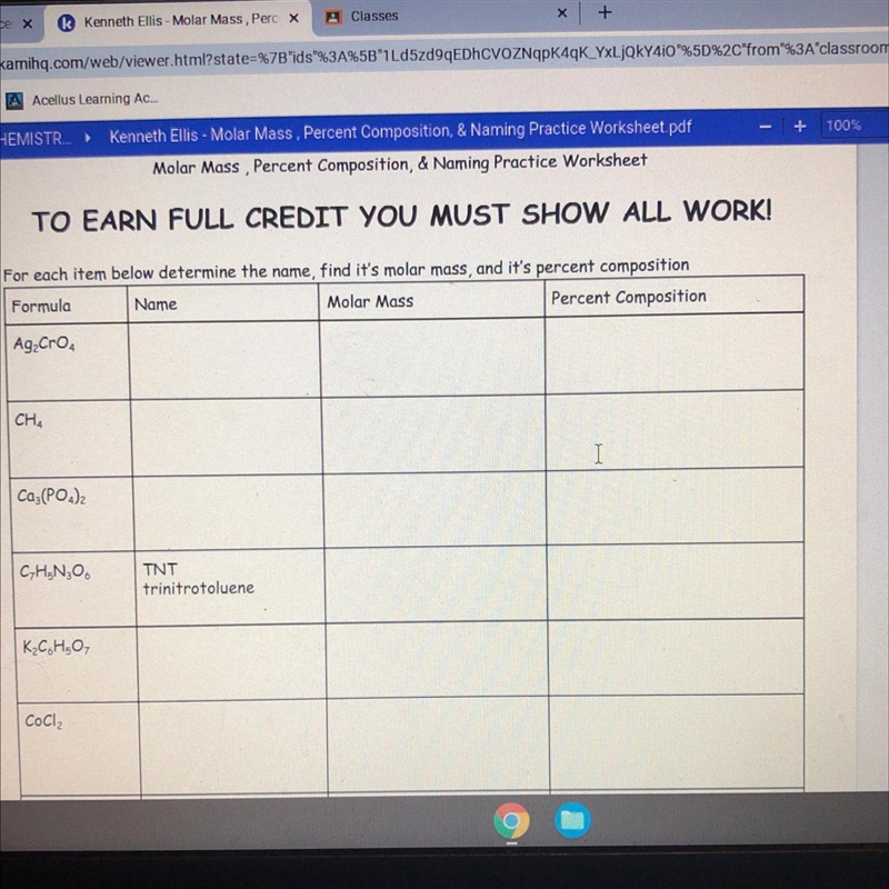 TO EARN FULL CREDIT YOU MUST SHOW ALL WORK! For each item below determine the name-example-1