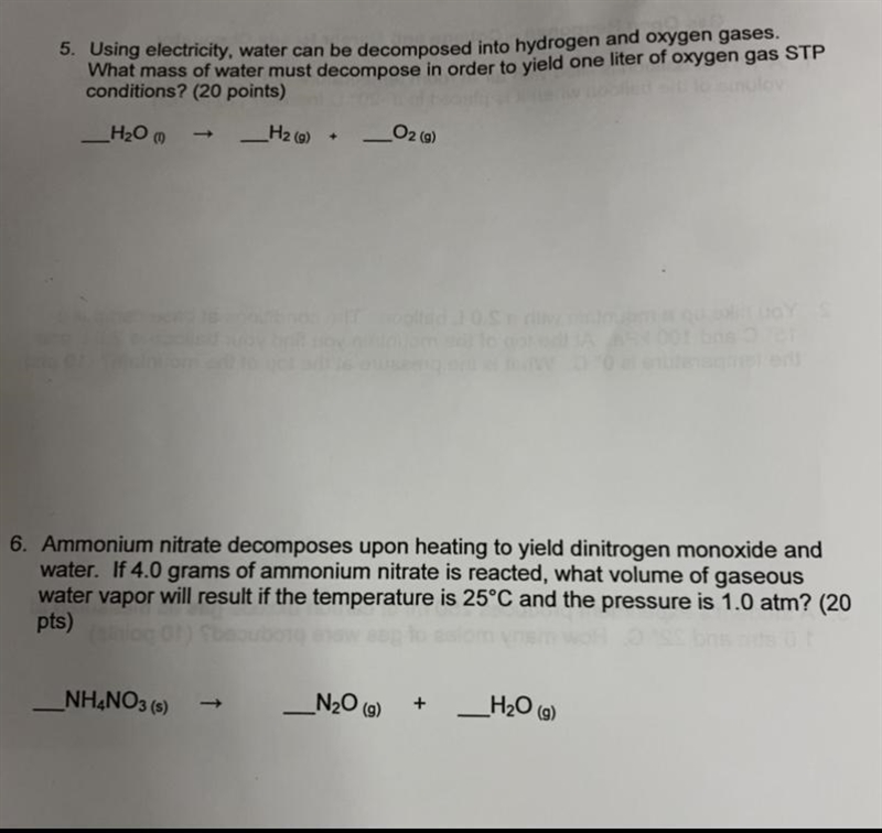 Hello I need help on the question 5 for chemistry. Also- this is a worksheet for practice-example-1