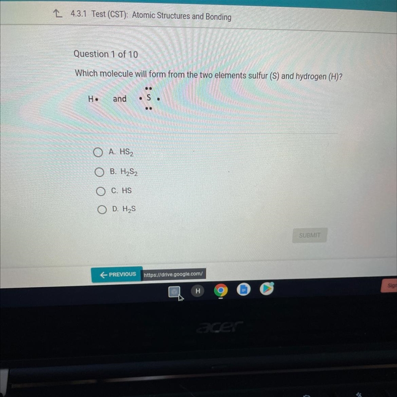 Which molecule form from the two elements sulfur and hydrogen-example-1