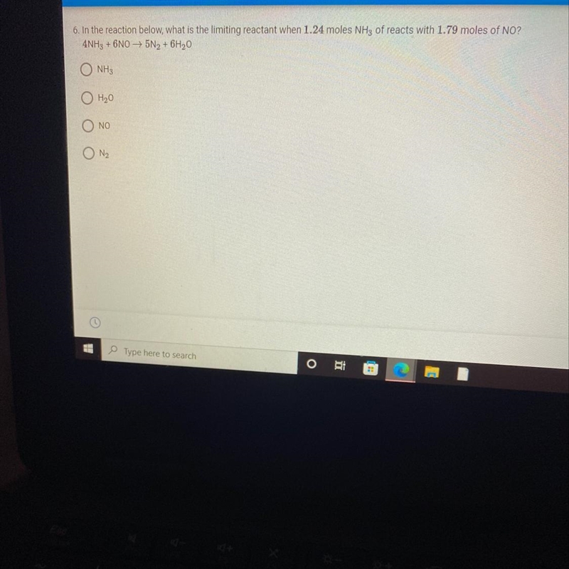 In the reaction below, what is the limiting reactant when 1.24 moles NH3 reacts with-example-1