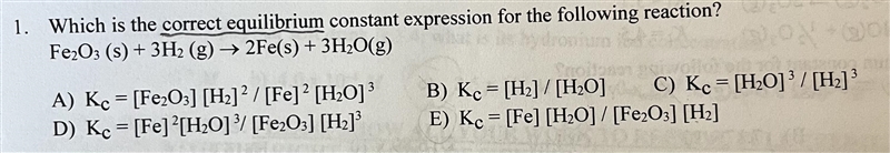 Which is the correct equilibrium constant expression for the following reaction? Fe-example-1