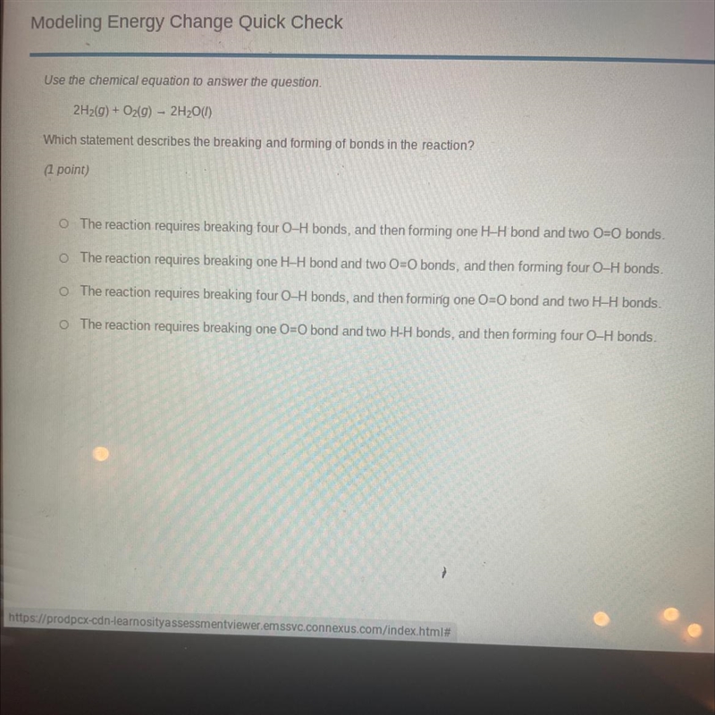 Modeling Energy Change Quick CheckUse the chemical equation to answer the question-example-1