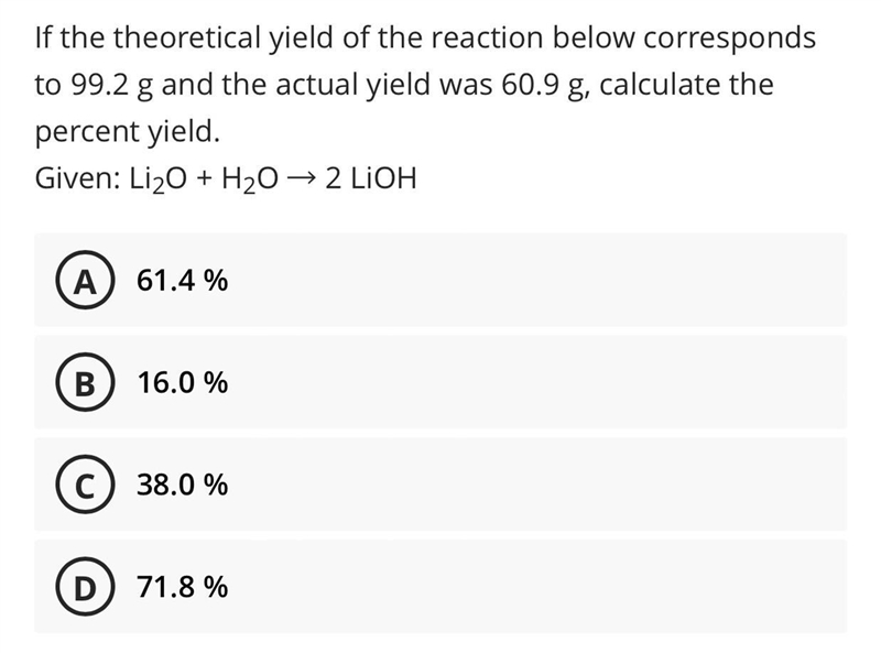 If the theoretical yield of the reaction below corresponds to 99.2 g and the actual-example-1