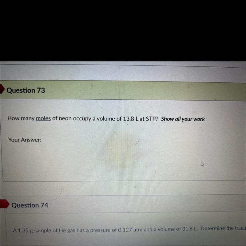 How many moles of neon occupy a volume of 13.8 L at STP? S-example-1