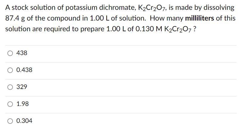 How many milliliters of this solution are required to prepare 1.00 L of 0.130 M K-example-1