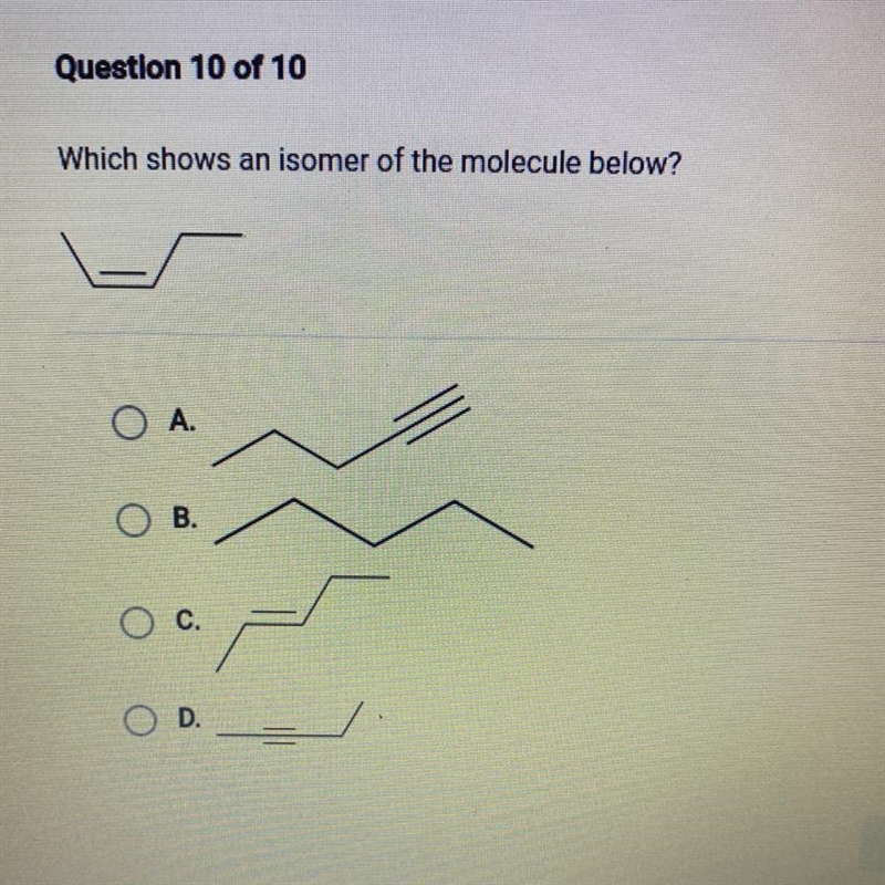 Which shows an isomer of the molecule below?-example-1