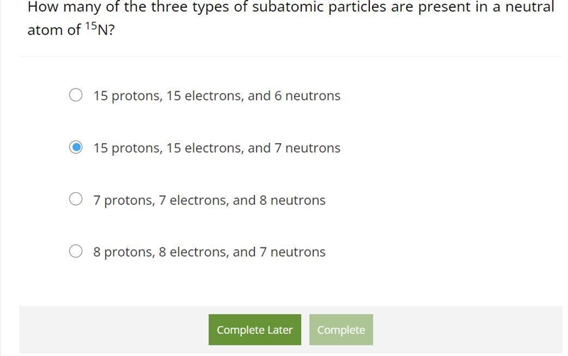 How many of the three types of subatomic particles are present in a neutral atom of-example-1