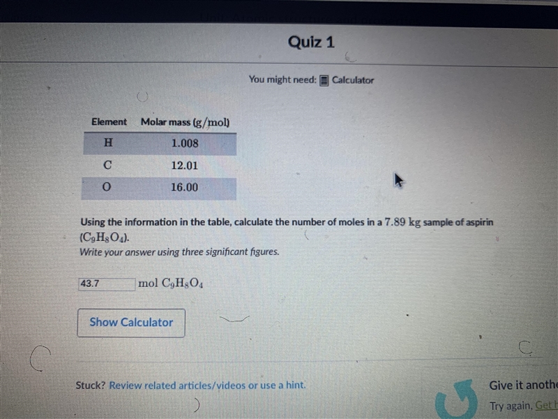 Using the information in the table, calculate the number of moles in a \pu{7.89 kg-example-1