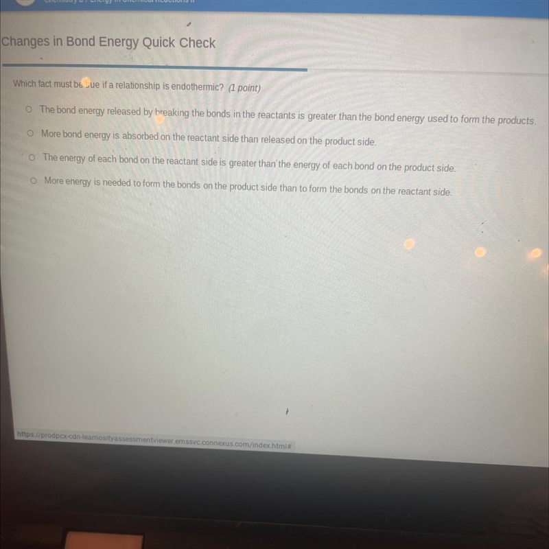 Which fact must be true if a relationship is endothermic? (1 point)-example-1