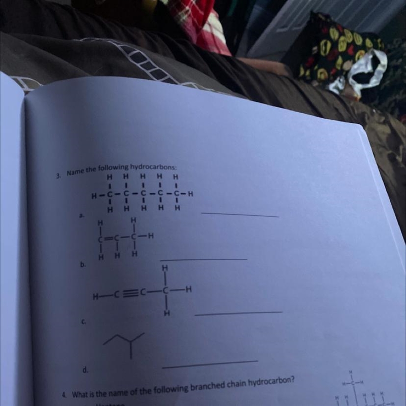 3. Name the following hydrocarbons:н н Н Н Н11 1..Н-С-С-С-С-С-Н... ..НННННHa.b.d.H-example-1