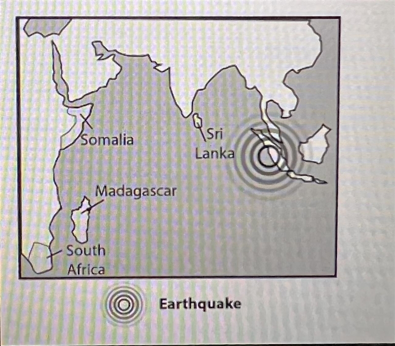 The provided map shows the location of an earthquake under the ocean. The data on-example-1