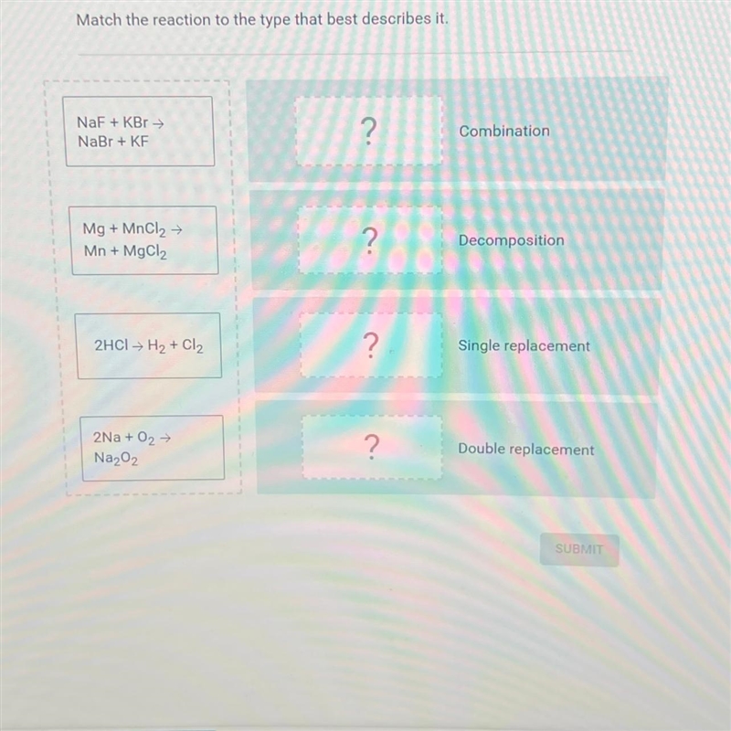 Match the reaction to the type that best describes it.NaF + KBr →NaBr + KF?CombinationMg-example-1