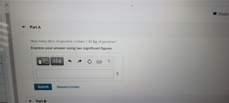 How many liters of gasoline contain 1.98kg of gasoline-example-2