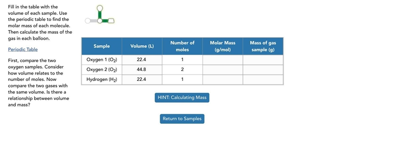 Fill in the table with the volume of each sample. Use the periodic table to find the-example-1