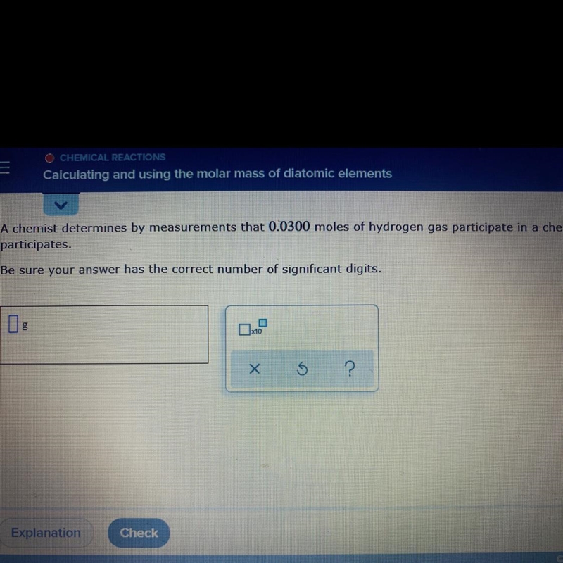 A chemist determines by measurements That 0.0300 moles of hydrogen gas participate-example-1