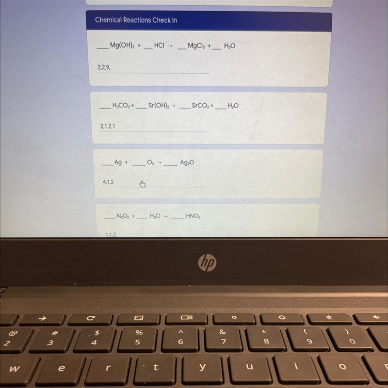 Mg(OH)2 +HCI - ___ MgCl2 +HO2,29,H_CO, +Sr(OH)2 -SCO, + ___ H202,1,2,1Ag + __ Ag2O-example-1