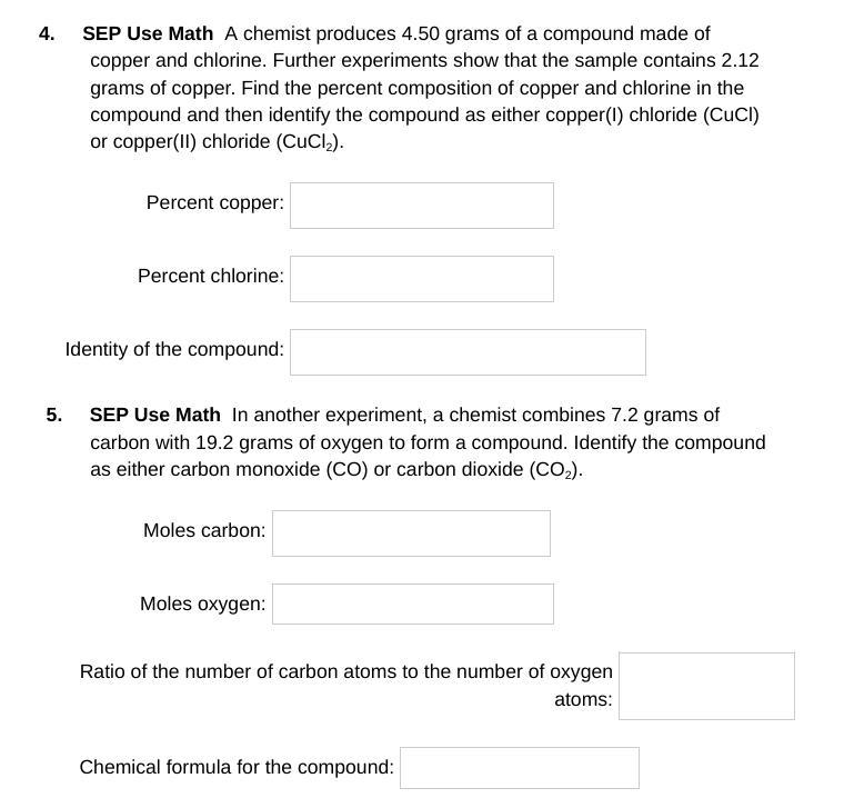 4. SEP Use Math A chemist produces 4.50 grams of a compound made of copper and chlorine-example-1