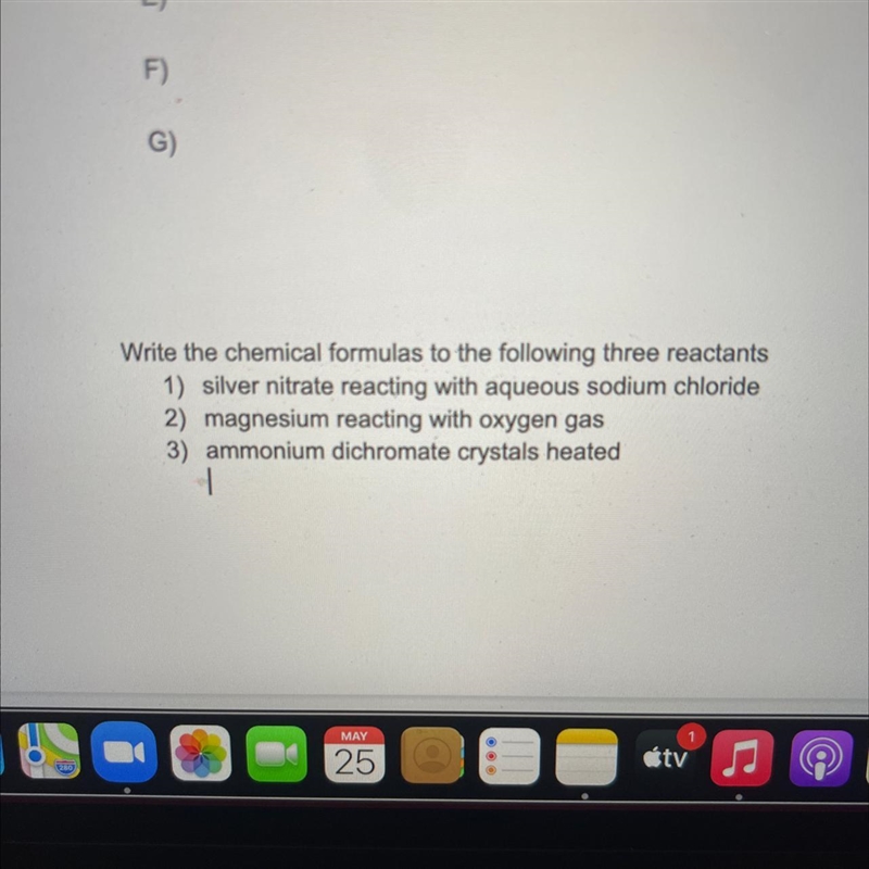 Write the chemical formulas to the following three reactants1) silver nitrate reacting-example-1