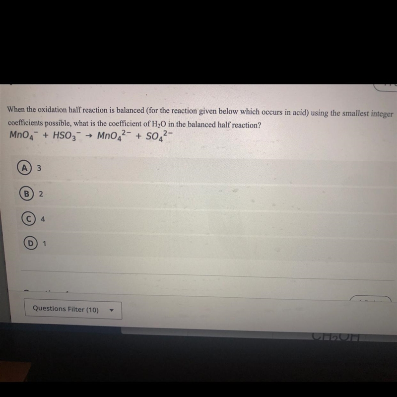 What is the coefficient of H2O in the balanced half reaction? (See picture)-example-1