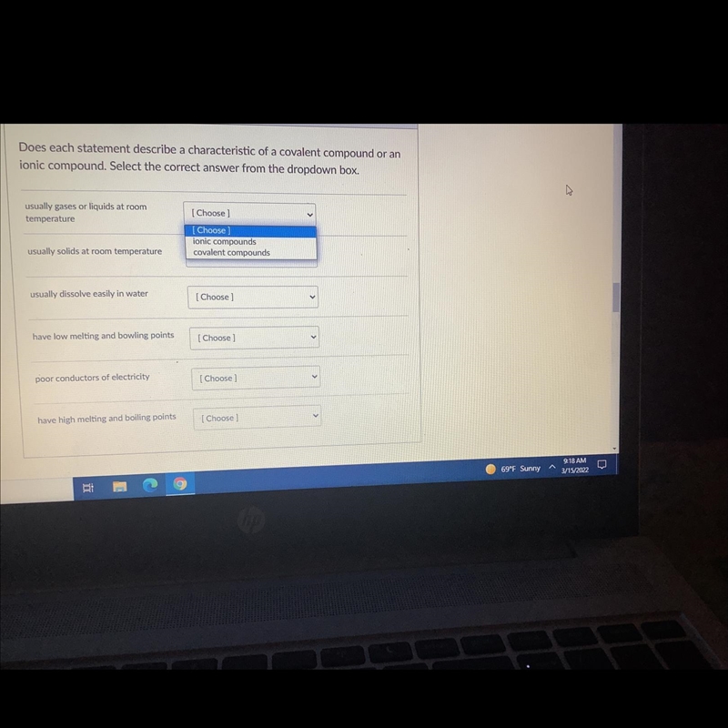 For every question the two options are iconic compounds in covalent compounds I’m-example-1