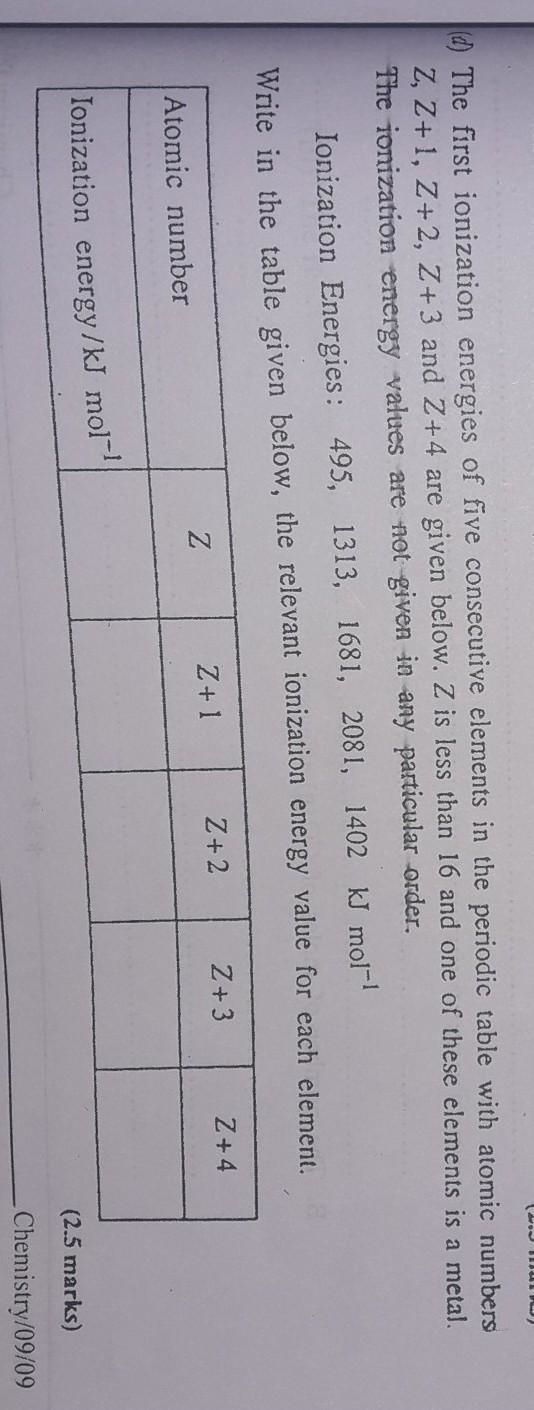 The first ionization energies of five consecutive elements in the periodic table with-example-1