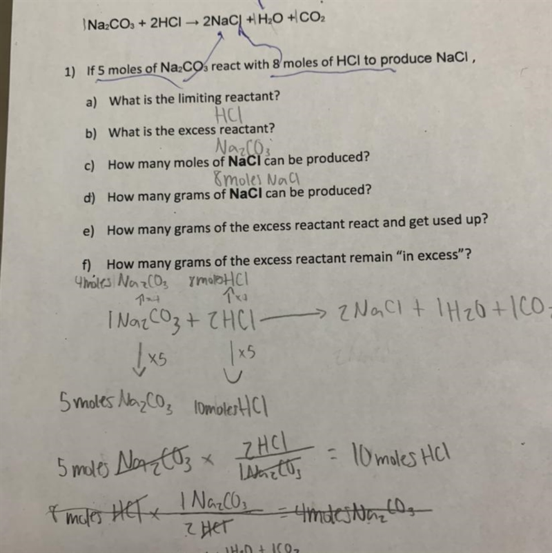 Hello someone please teach me how to do the last three questionda is HCI b is Na2Co-example-1