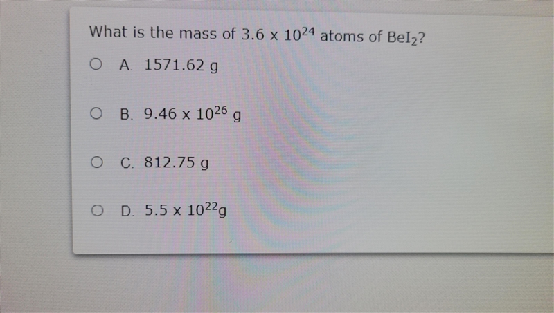 Calculate the mass(Info in figure)Please select either A,B,C, ir D afterwards.-example-1