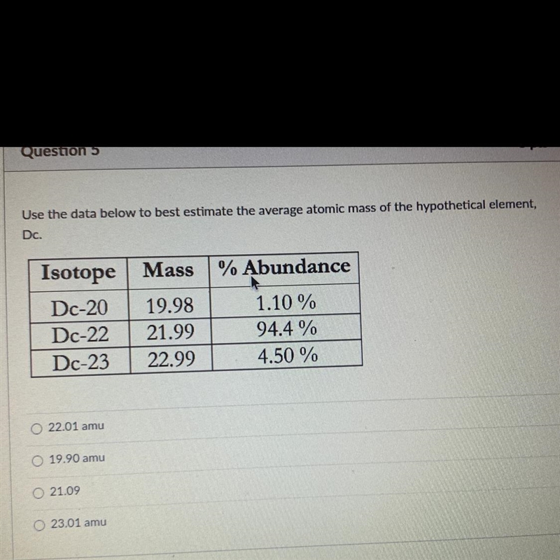 Use the data below to best estimate the average atomic mass of the hypothetical element-example-1